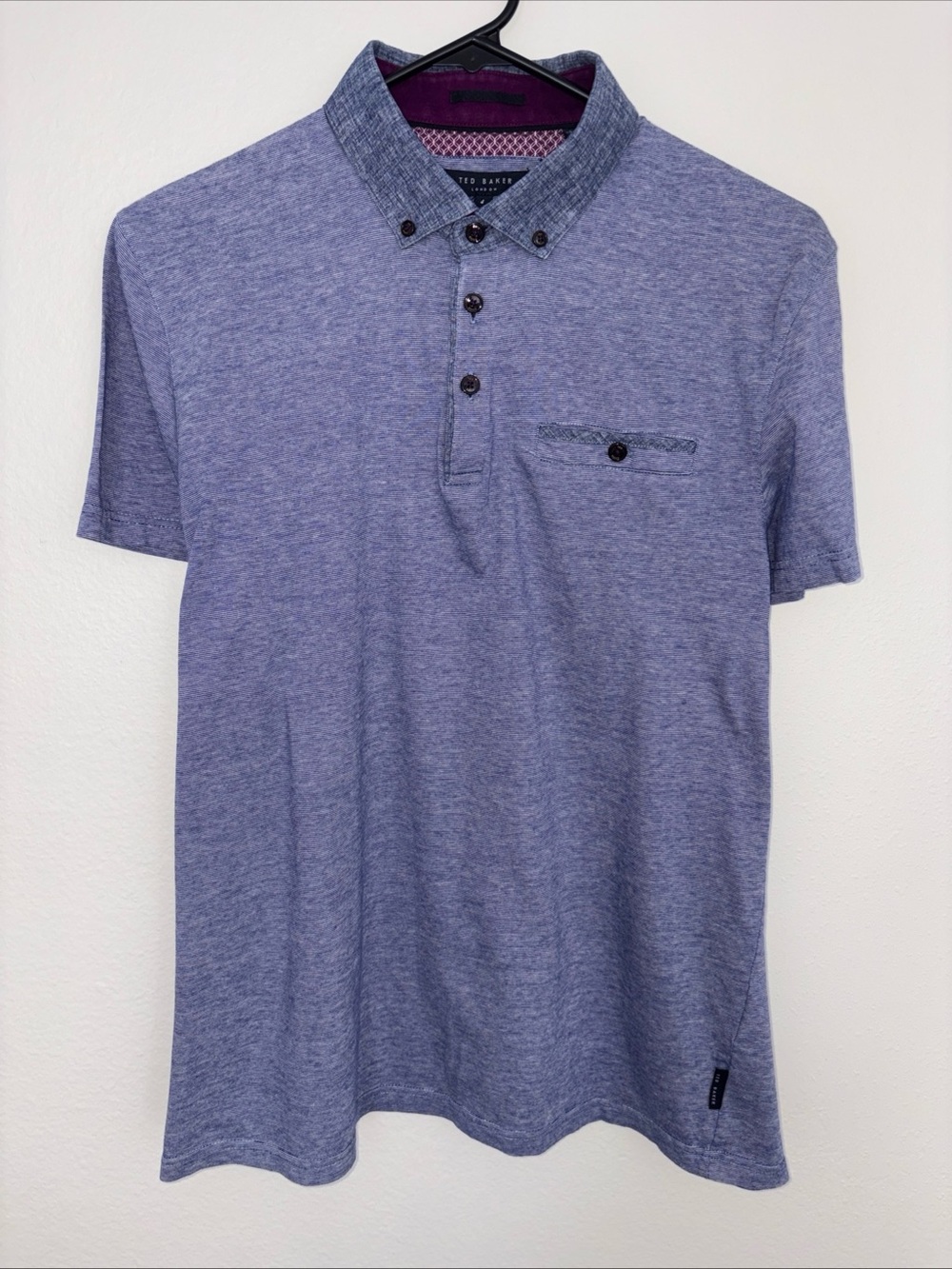Ted Baker Men's Heather Blue Polo with Contrast Chambray Collar